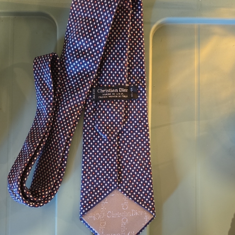 Christian Dior Blue and Red All Silk Tie with Micro-Pattern Design Italy
